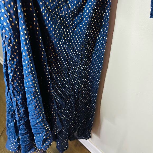 DELFI Collective Cerise Cutout Middle Blue Metallic Gold Dotted Gown Dress L - Picture 13 of 15